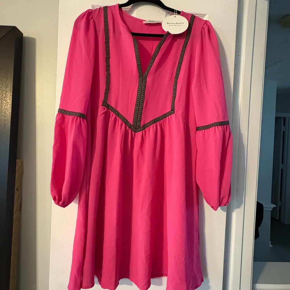 Pink Kids Dress with Black Trim